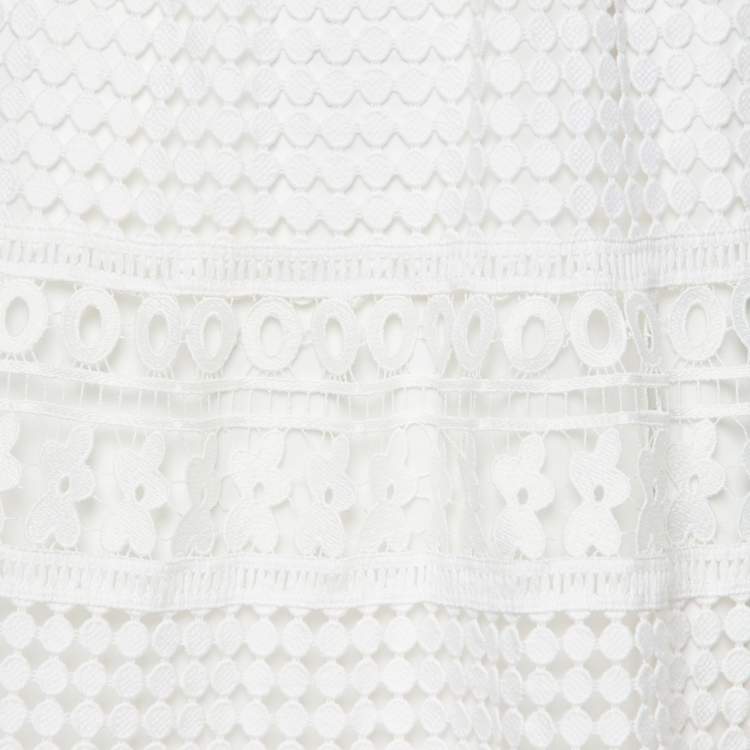 Pre Owned Diane Von Furstenberg White Lace Knee-Length Skirt M