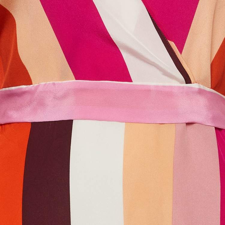 Pre Owned Diane Von Furstenberg Multicolor Striped Silk Maxi Dress M