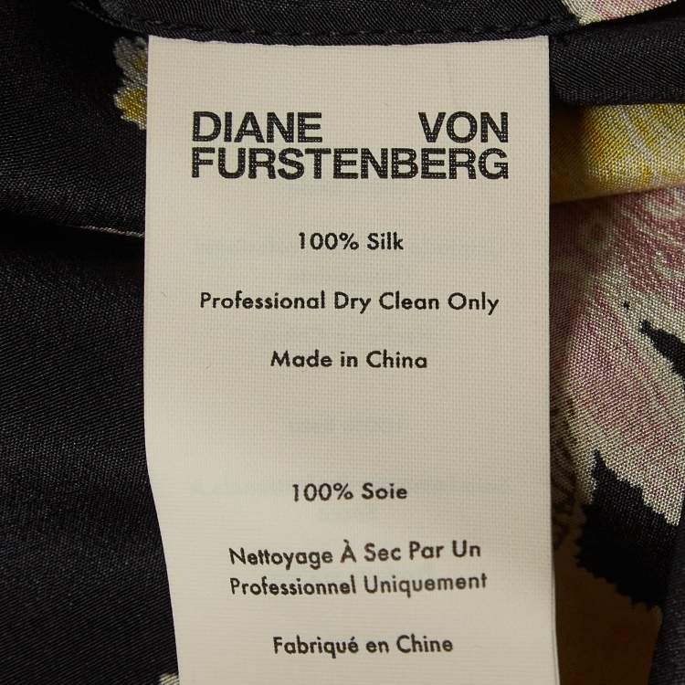 مملوكة مسبقًا Diane Von Furstenberg Black Floral Print Silk Maxi Wrap Dress M