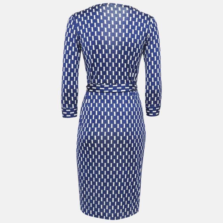 Diane Von Furstenberg Blue Printed Silk Jersey Wrap Dress XS