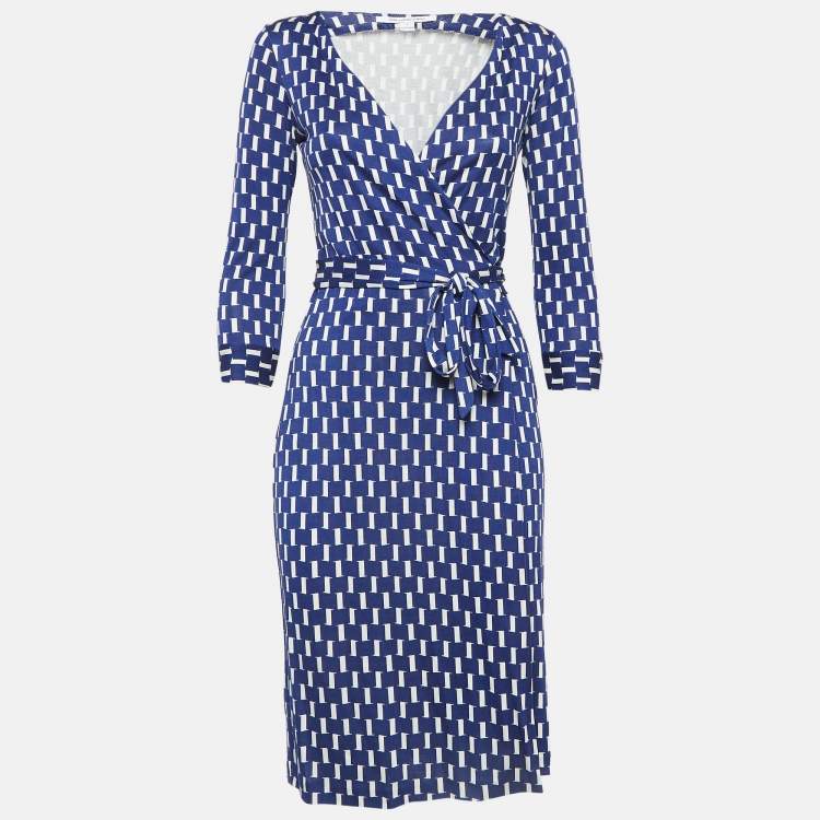 DIANE von FURSTENBERG::ドレス:XS[RESALE] Diane Von Furstenberg Blue Printed Silk Jersey Wrap Dress XS