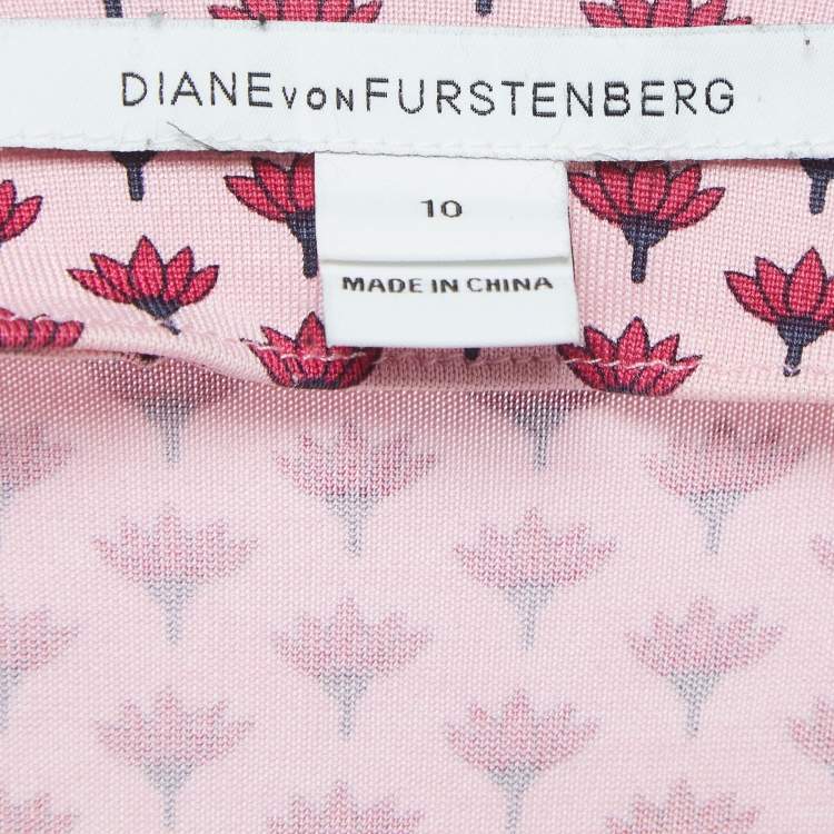 مملوكة مسبقًا Diane Von Furstenberg Pink Floral Print Silk Jersey Wrap Dress L