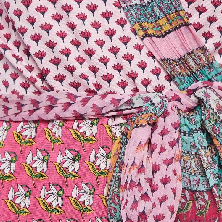 مملوكة مسبقًا Diane Von Furstenberg Pink Floral Print Silk Jersey Wrap Dress L