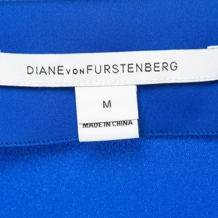 Pre Owned Diane Von Furstenberg Blue Stretch Satin Shift Dress M