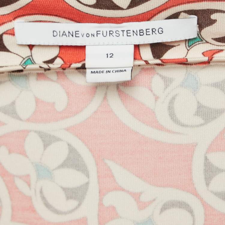 Pre Owned Diane Von Furstenberg Pink Printed  Jersey Julian Wrap Dress L