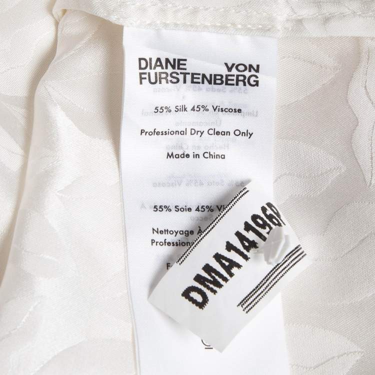 Pre Owned Diane Von Furstenberg White Textured Satin Blouse M