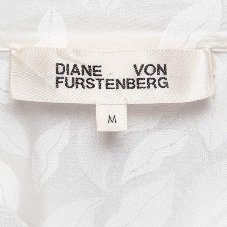 Pre Owned Diane Von Furstenberg White Textured Satin Blouse M