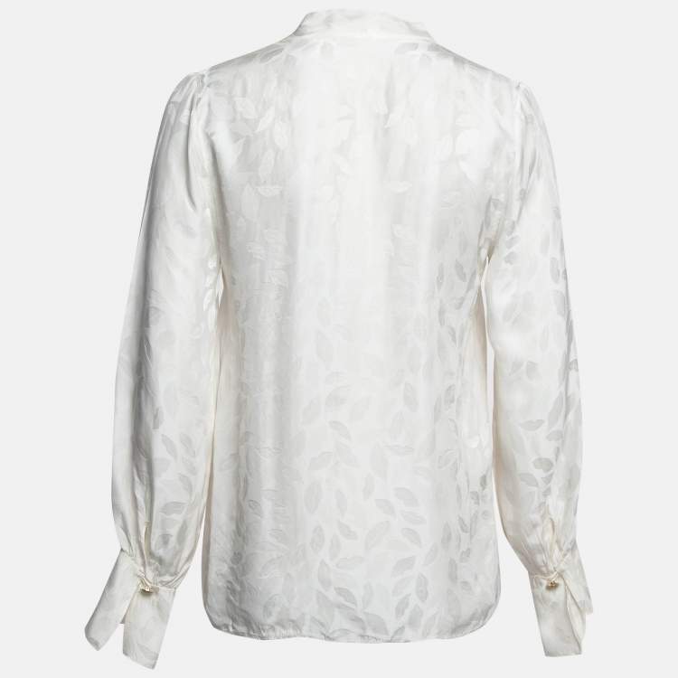 Pre Owned Diane Von Furstenberg White Textured Satin Blouse M