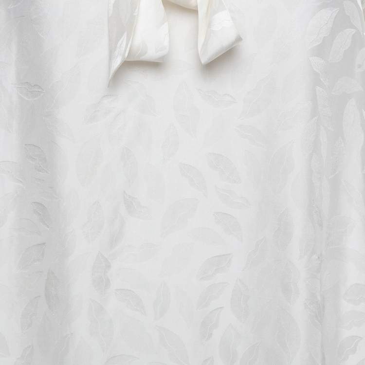 Pre Owned Diane Von Furstenberg White Textured Satin Blouse M