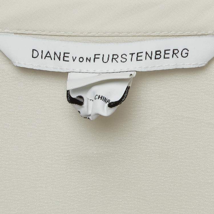 Pre Owned Diane Von Furstenberg White/Pink Sequin and Silk Tara Dress S
