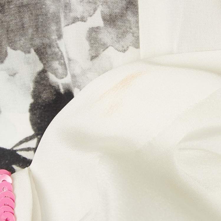 Pre Owned Diane Von Furstenberg White/Pink Sequin and Silk Tara Dress S
