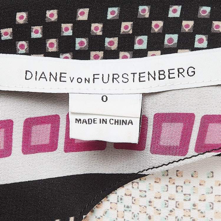 Pre Owned Diane Von Furstenberg Multicolor Print and Studded Silk Top XS