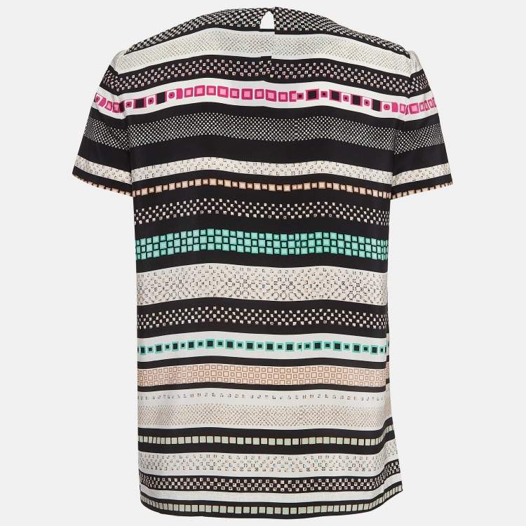 Pre Owned Diane Von Furstenberg Multicolor Print and Studded Silk Top XS
