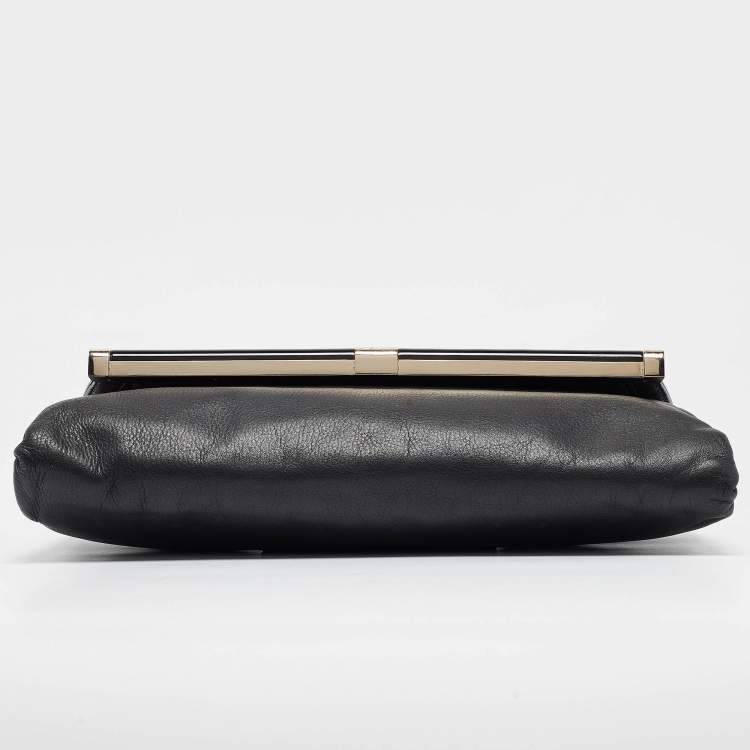 Pre Owned Diane Von Furstenberg Black Croc Embossed and Leather Flap 440 Shoulder Bag