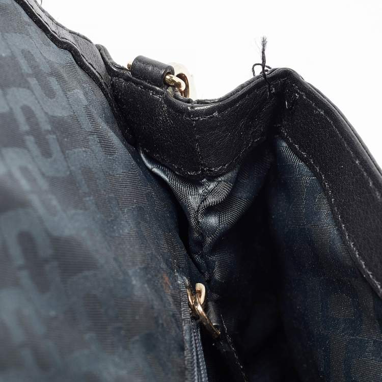 Pre Owned Diane Von Furstenberg Black Croc Embossed and Leather Flap 440 Shoulder Bag