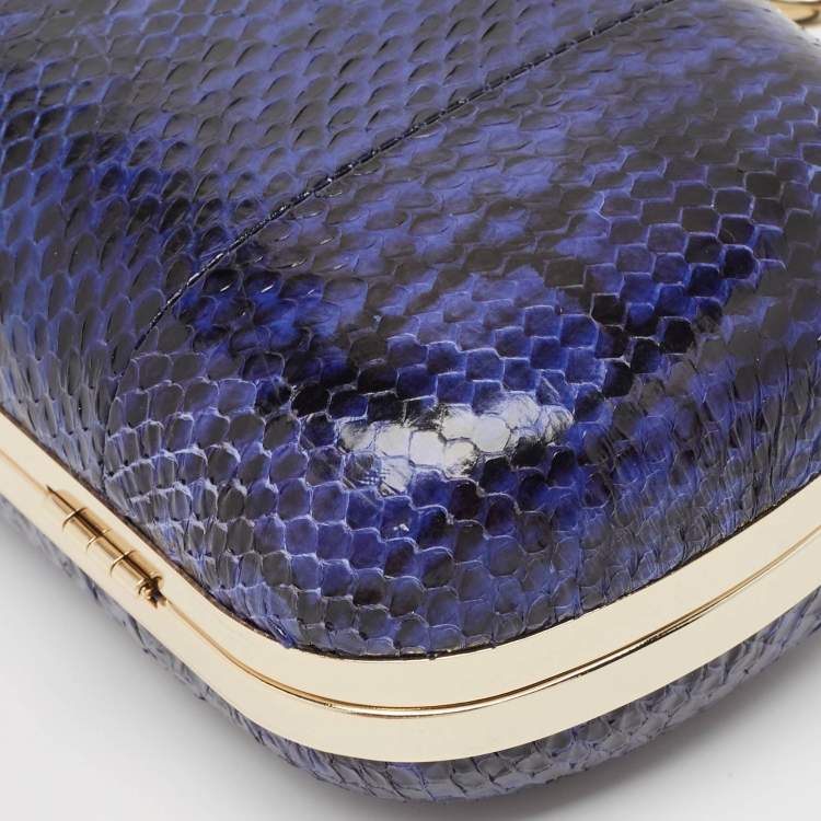 Pre Owned Diane Von Furstenberg Blue/Black Snakeskin Evil Eye Minaudiere Clutch