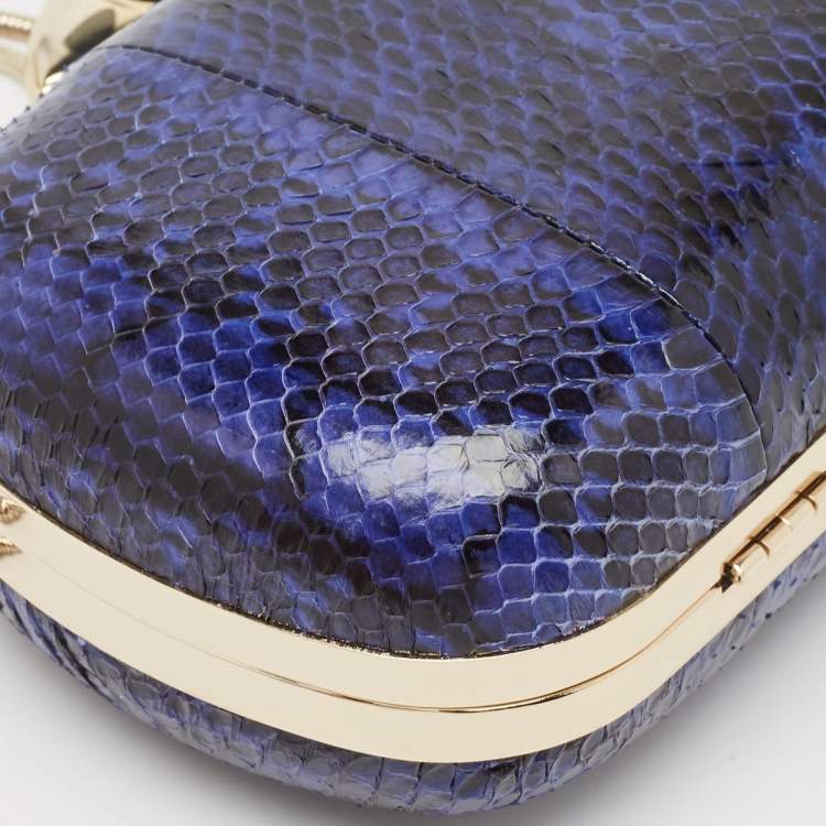 Pre Owned Diane Von Furstenberg Blue/Black Snakeskin Evil Eye Minaudiere Clutch