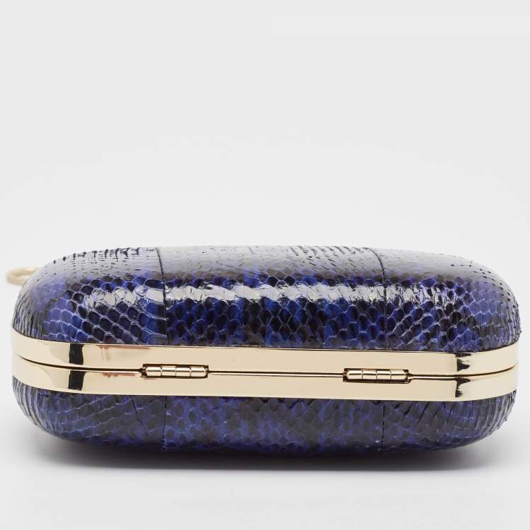 Pre Owned Diane Von Furstenberg Blue/Black Snakeskin Evil Eye Minaudiere Clutch
