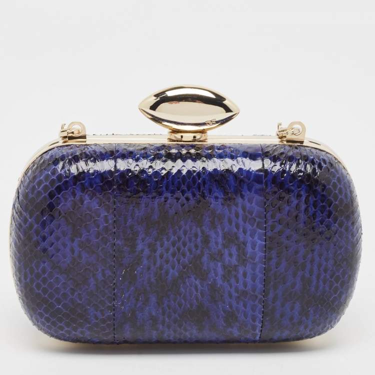 Pre Owned Diane Von Furstenberg Blue/Black Snakeskin Evil Eye Minaudiere Clutch