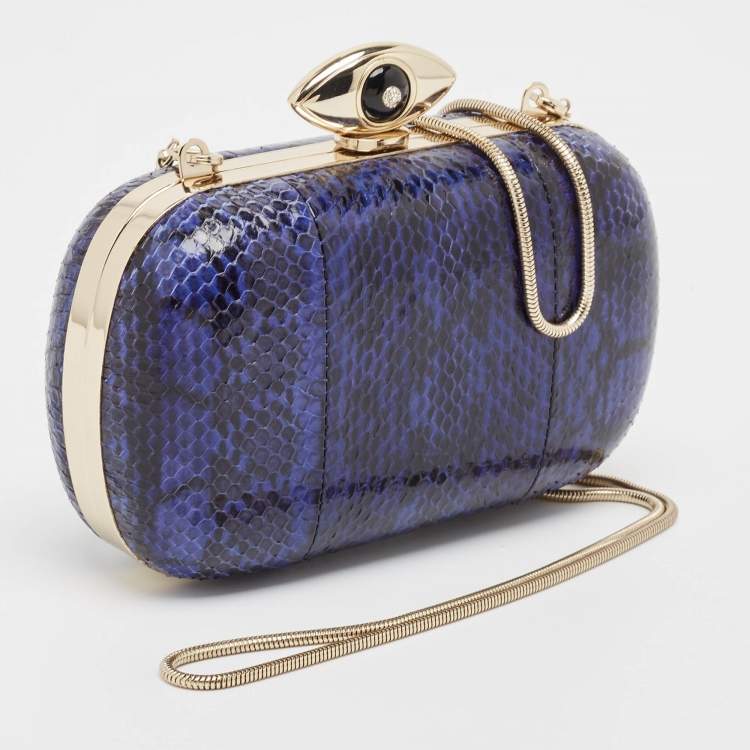 Pre Owned Diane Von Furstenberg Blue/Black Snakeskin Evil Eye Minaudiere Clutch