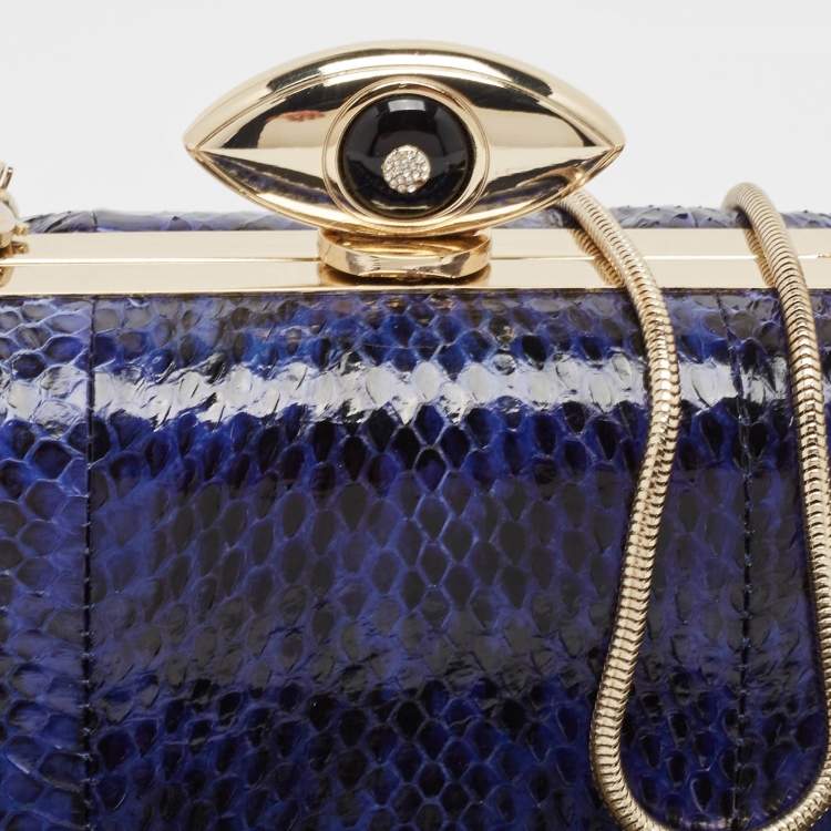 Pre Owned Diane Von Furstenberg Blue/Black Snakeskin Evil Eye Minaudiere Clutch