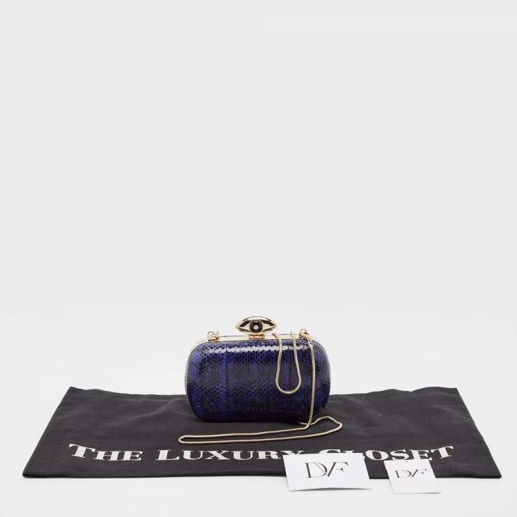 Pre Owned Diane Von Furstenberg Blue/Black Snakeskin Evil Eye Minaudiere Clutch