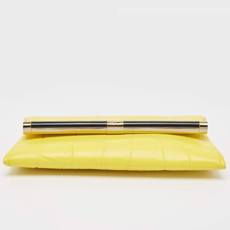 Pre Owned Diane Von Furstenberg Yellow Croc Embossed Leather 440 EVLP Clutch