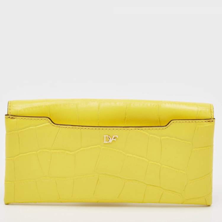 Pre Owned Diane Von Furstenberg Yellow Croc Embossed Leather 440 EVLP Clutch