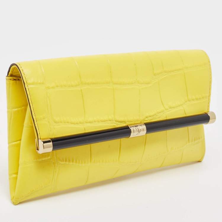 Pre Owned Diane Von Furstenberg Yellow Croc Embossed Leather 440 EVLP Clutch