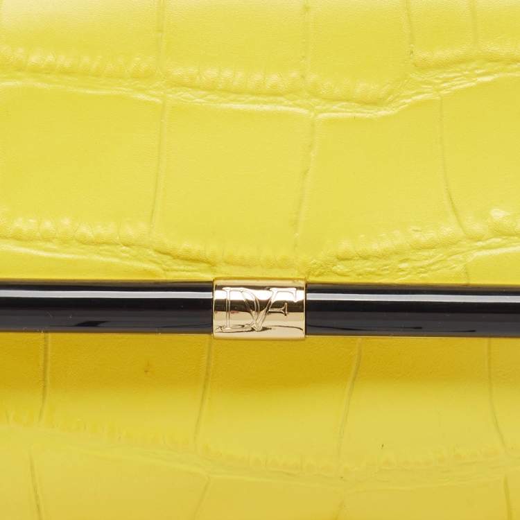 Pre Owned Diane Von Furstenberg Yellow Croc Embossed Leather 440 EVLP Clutch