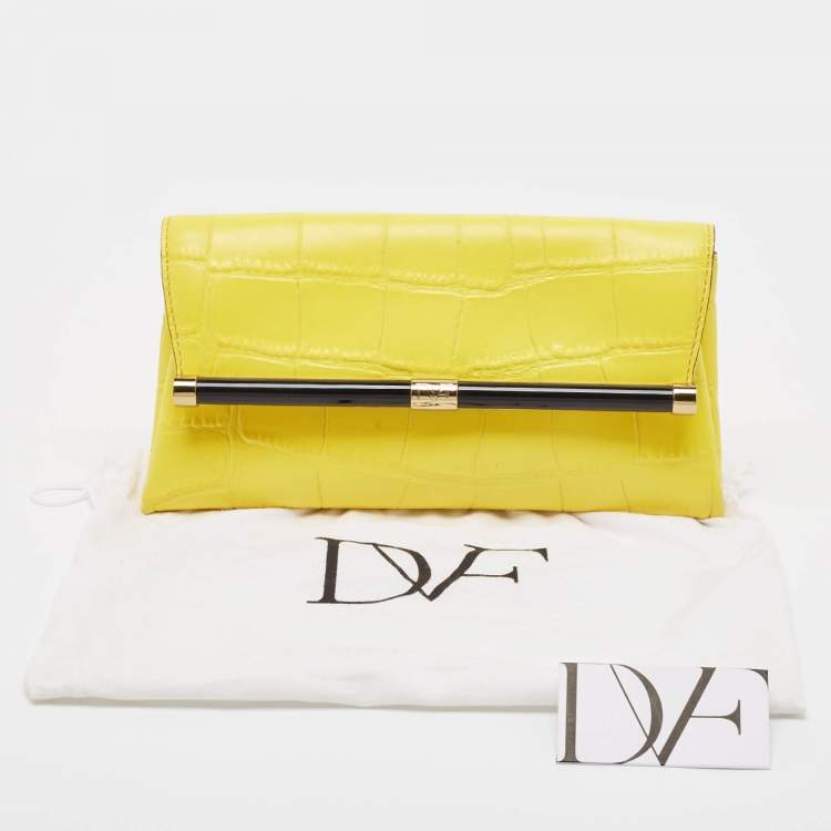Pre Owned Diane Von Furstenberg Yellow Croc Embossed Leather 440 EVLP Clutch
