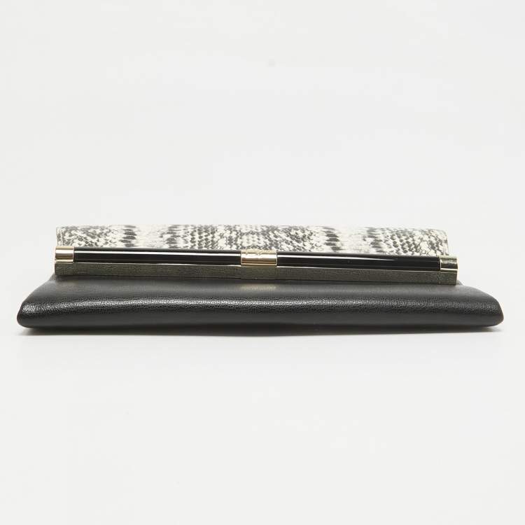 Pre Owned Diane von Furstenberg Black Python Embossed Leather 440 Envelope Clutch