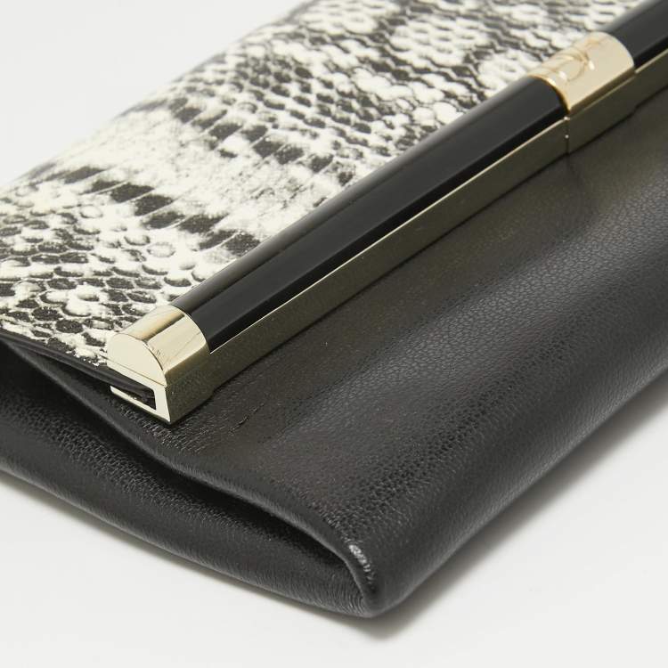 Pre Owned Diane von Furstenberg Black Python Embossed Leather 440 Envelope Clutch