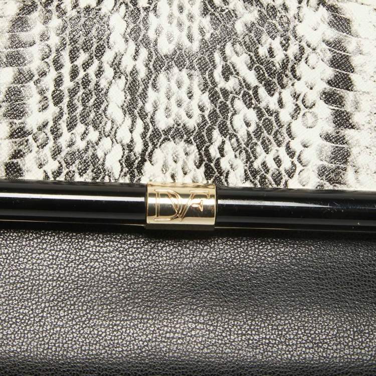 Pre Owned Diane von Furstenberg Black Python Embossed Leather 440 Envelope Clutch