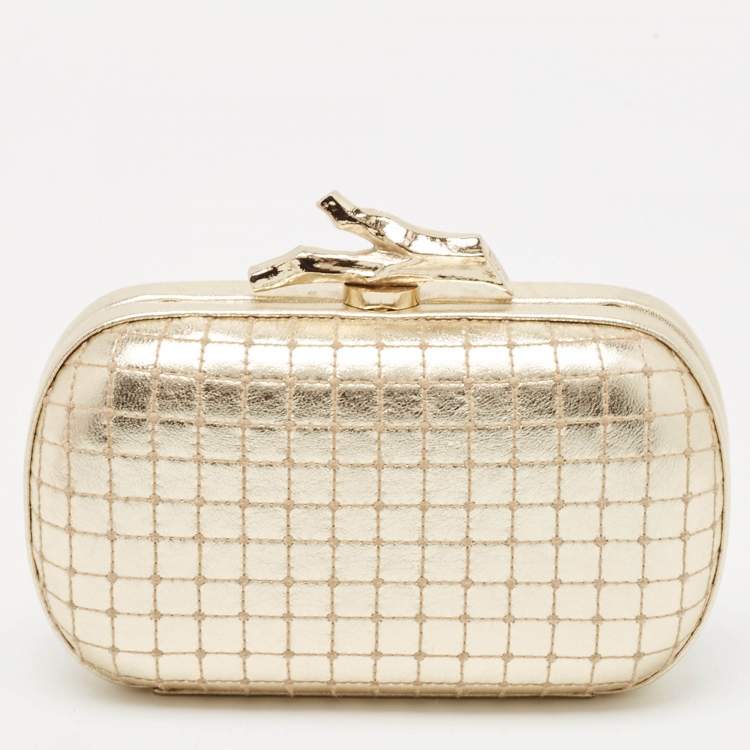 Pre Owned Diane Von Furstenberg Gold Quilted Leather Lytton Minaudiere Clutch