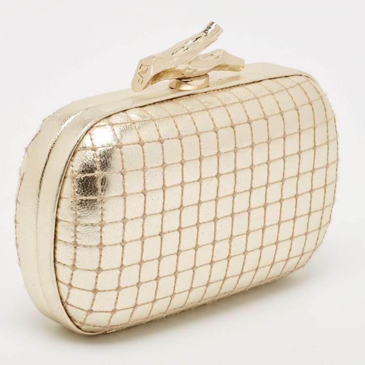 Pre Owned Diane Von Furstenberg Gold Quilted Leather Lytton Minaudiere Clutch