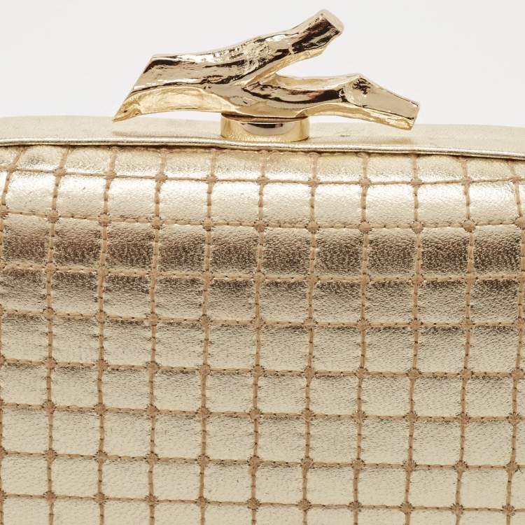 Pre Owned Diane Von Furstenberg Gold Quilted Leather Lytton Minaudiere Clutch