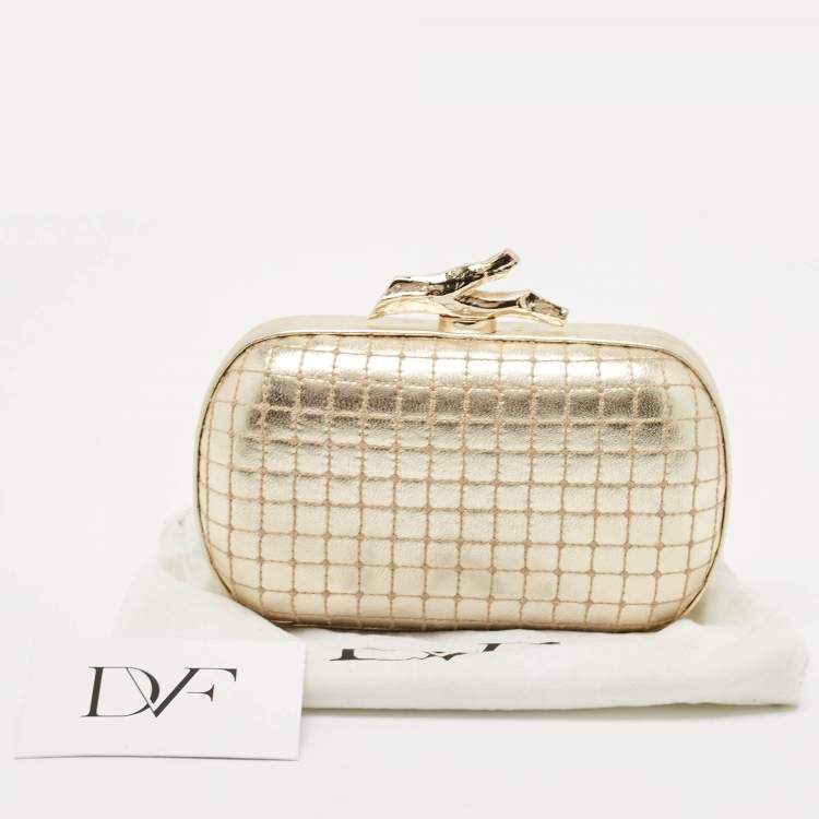 Pre Owned Diane Von Furstenberg Gold Quilted Leather Lytton Minaudiere Clutch