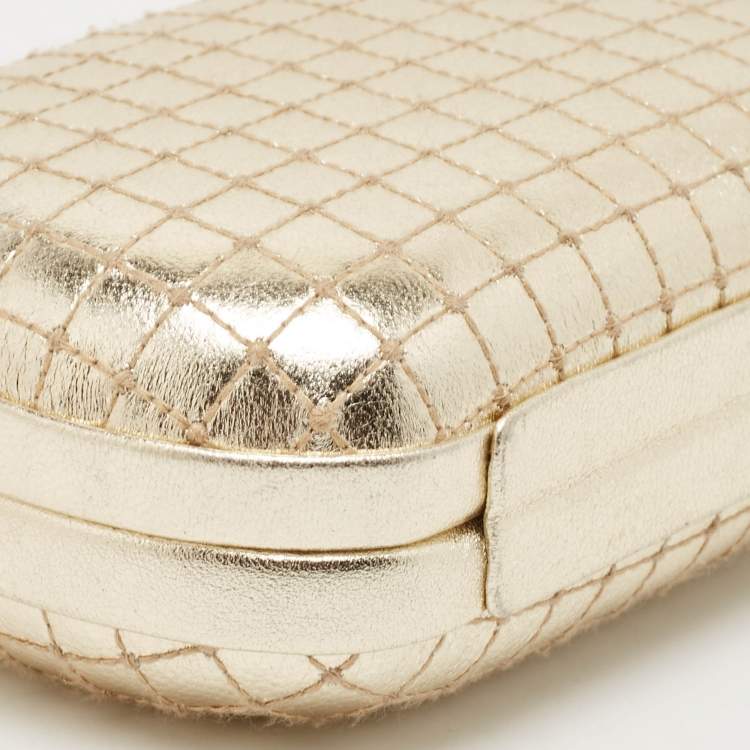 Pre Owned Diane Von Furstenberg Gold Quilted Leather Lytton Minaudiere Clutch