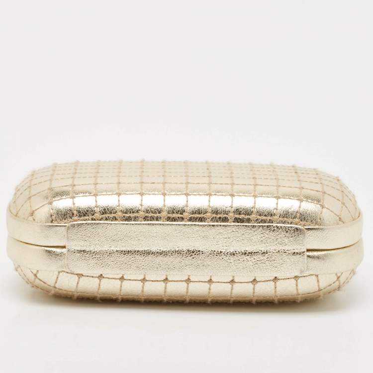 Pre Owned Diane Von Furstenberg Gold Quilted Leather Lytton Minaudiere Clutch