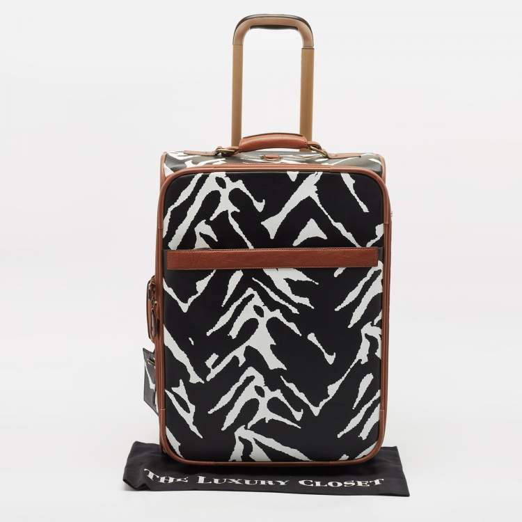 Pre Owned Diane Von Furstenberg Black/White Zebra Print Coated Canvas 2 Wheeled Luggage