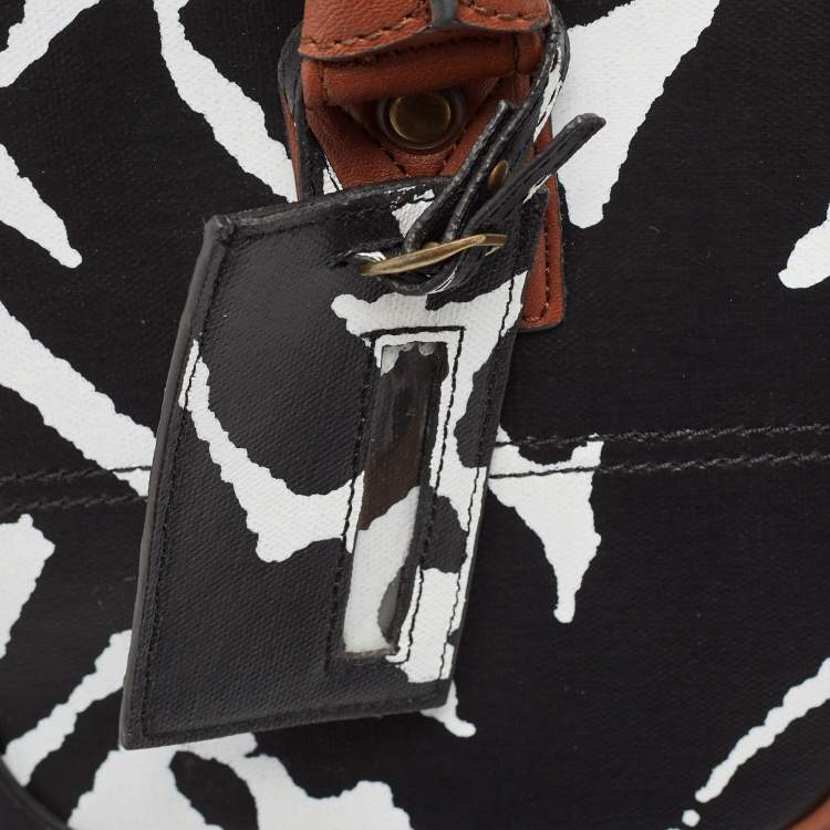 Pre Owned Diane Von Furstenberg Black/White Zebra Print Coated Canvas 2 Wheeled Luggage