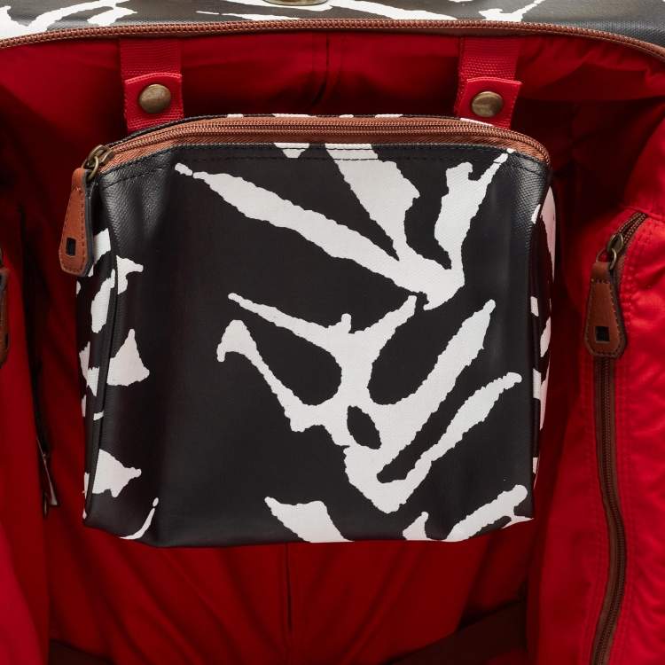 Pre Owned Diane Von Furstenberg Black/White Zebra Print Coated Canvas 2 Wheeled Luggage