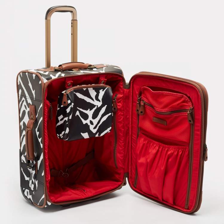 Pre Owned Diane Von Furstenberg Black/White Zebra Print Coated Canvas 2 Wheeled Luggage