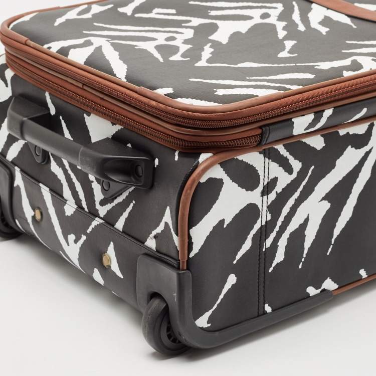 Pre Owned Diane Von Furstenberg Black/White Zebra Print Coated Canvas 2 Wheeled Luggage