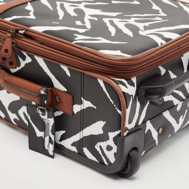 Pre Owned Diane Von Furstenberg Black/White Zebra Print Coated Canvas 2 Wheeled Luggage