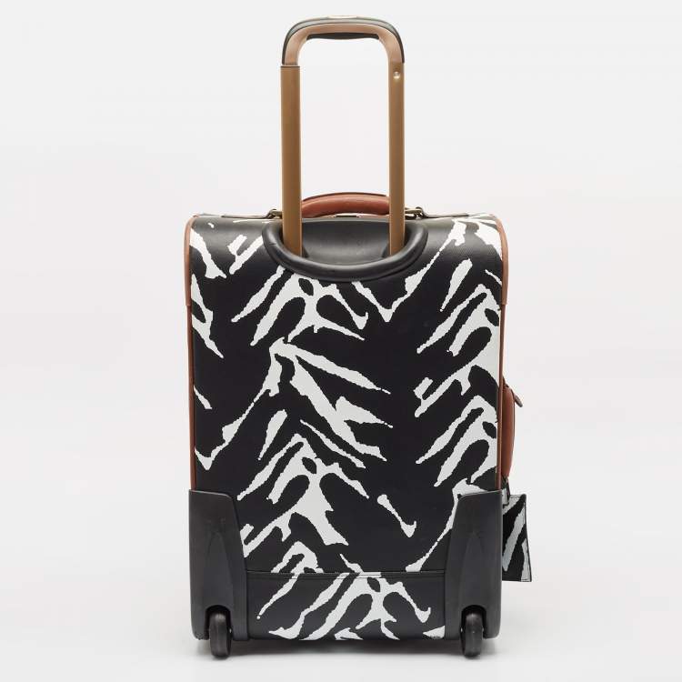 Pre Owned Diane Von Furstenberg Black/White Zebra Print Coated Canvas 2 Wheeled Luggage