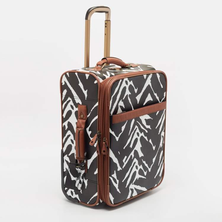 Pre Owned Diane Von Furstenberg Black/White Zebra Print Coated Canvas 2 Wheeled Luggage