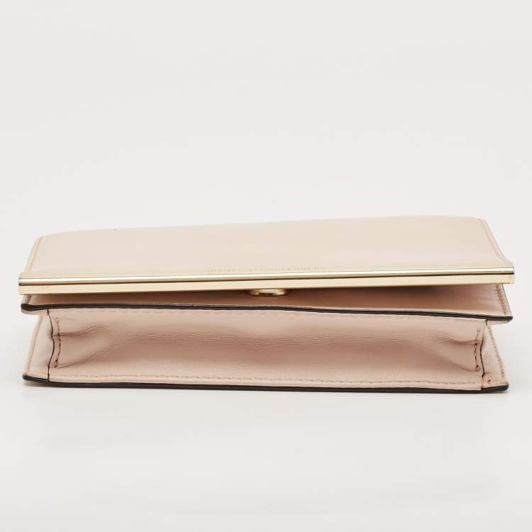Pre Owned Diane Von Furstenberg Dusty Pink Leather Metal Flap Chain Clutch