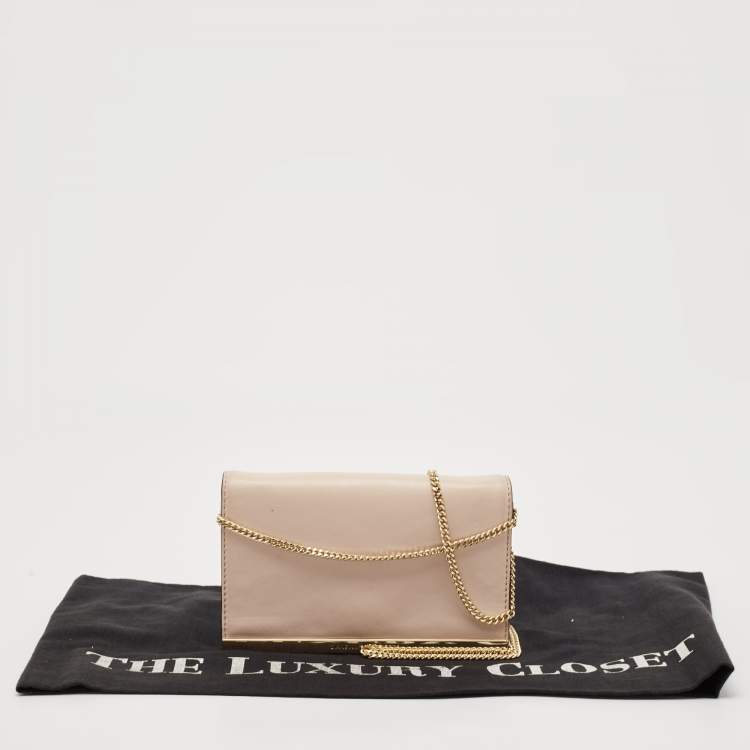 Pre Owned Diane Von Furstenberg Dusty Pink Leather Metal Flap Chain Clutch